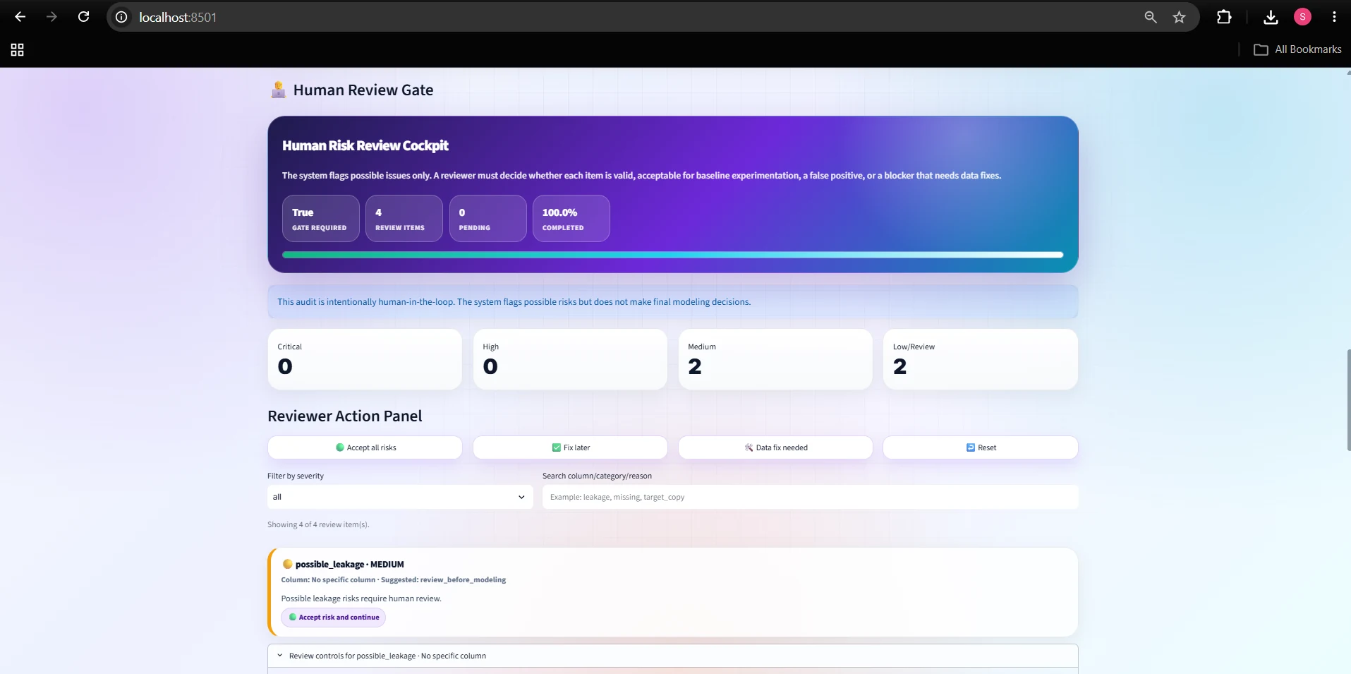 Agentic ML Audit human review gate